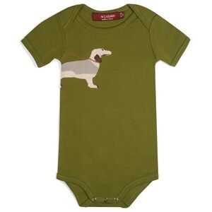Milkbarn Applique Onesie Short Sleeve Green Dog